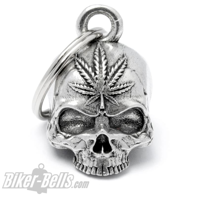 3D Totenkopf Biker-Bell mit Hanfblatt Weed Skull Ride Bell Glücksbringer Geschenk